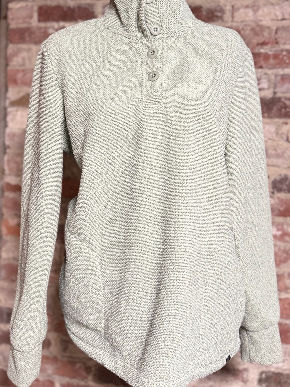 Balance Collection Outdoor Green Textured Fleece Button Mock Neck Pullover NWT